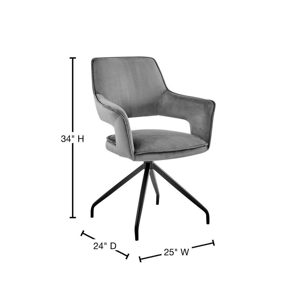 Contemporary Gray Velvet Upholstered Swivel Arm Chair with Metal Base