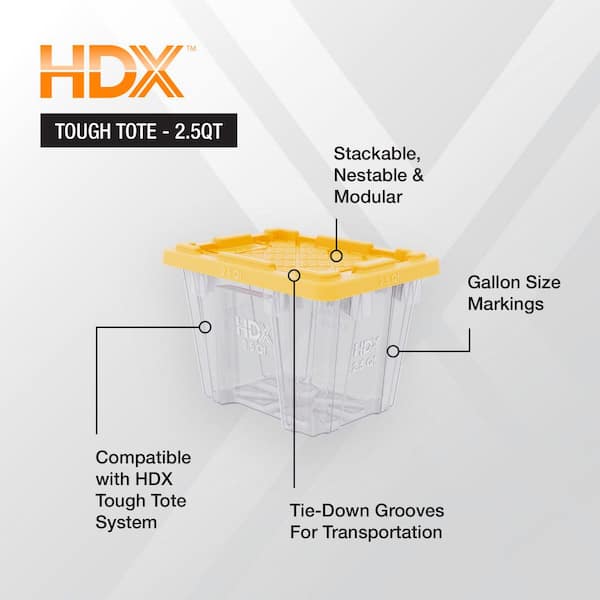 HDX 2.5 qt. Tough Storage Tote in Clear with Yellow Lid 999-2QT-C