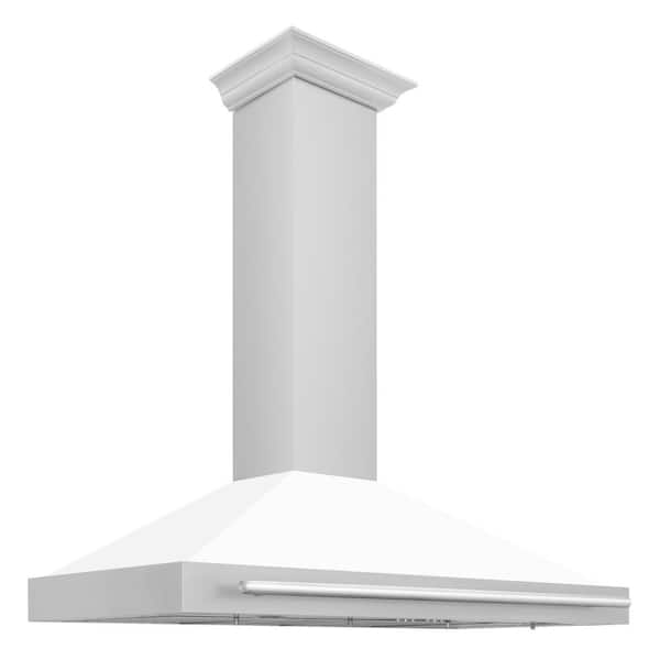 ZLINE Kitchen and Bath 48 in. 400 CFM Ducted Vent Wall Mount Range Hood with White Matte Shell in Stainless Steel