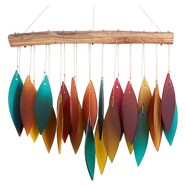 Misopily Blue Handworks Santa Fe Glass Chime, Sandblasted Glass and Found Wood Handcrafted Wind Chime