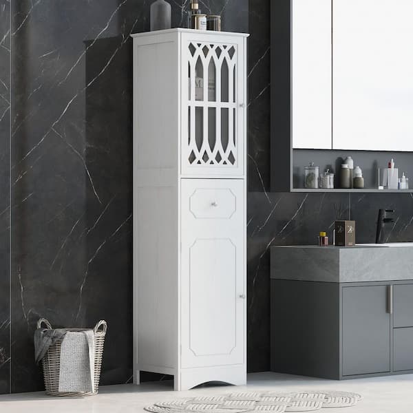 URTR White Slim Tall Wood Storage Cabinet Floor Cabinet with