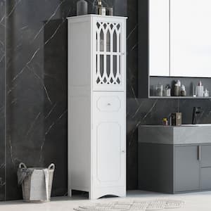 White Slim Tall Wood Storage Cabinet Floor Cabinet with Drawer, Acrylic Door, Adjustable Shelf for Bathroom Living Room