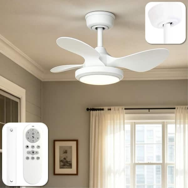 24 in. White Modern Standard Downrod Mount Indoor/Outdoor Ceiling Fan Lamp,Dimmable Integrated LED,Quiet,Remote Included