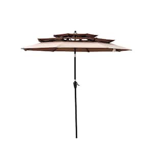 9 ft. 3-Tiers Aluminum Market Umbrella with Crank and Tilt and Wind Vents Outdoor Patio Umbrella in Taupe