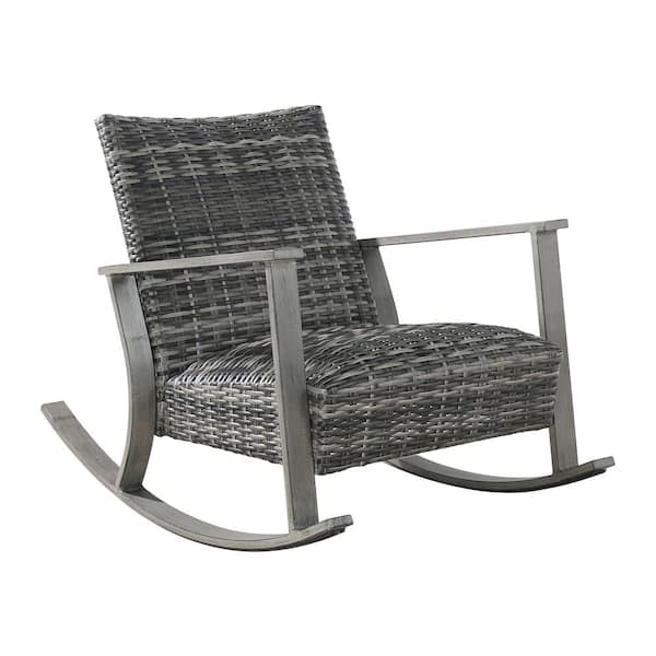 ULAX FURNITURE Aluminum Wicker Outdoor Rocking Chair in Gray