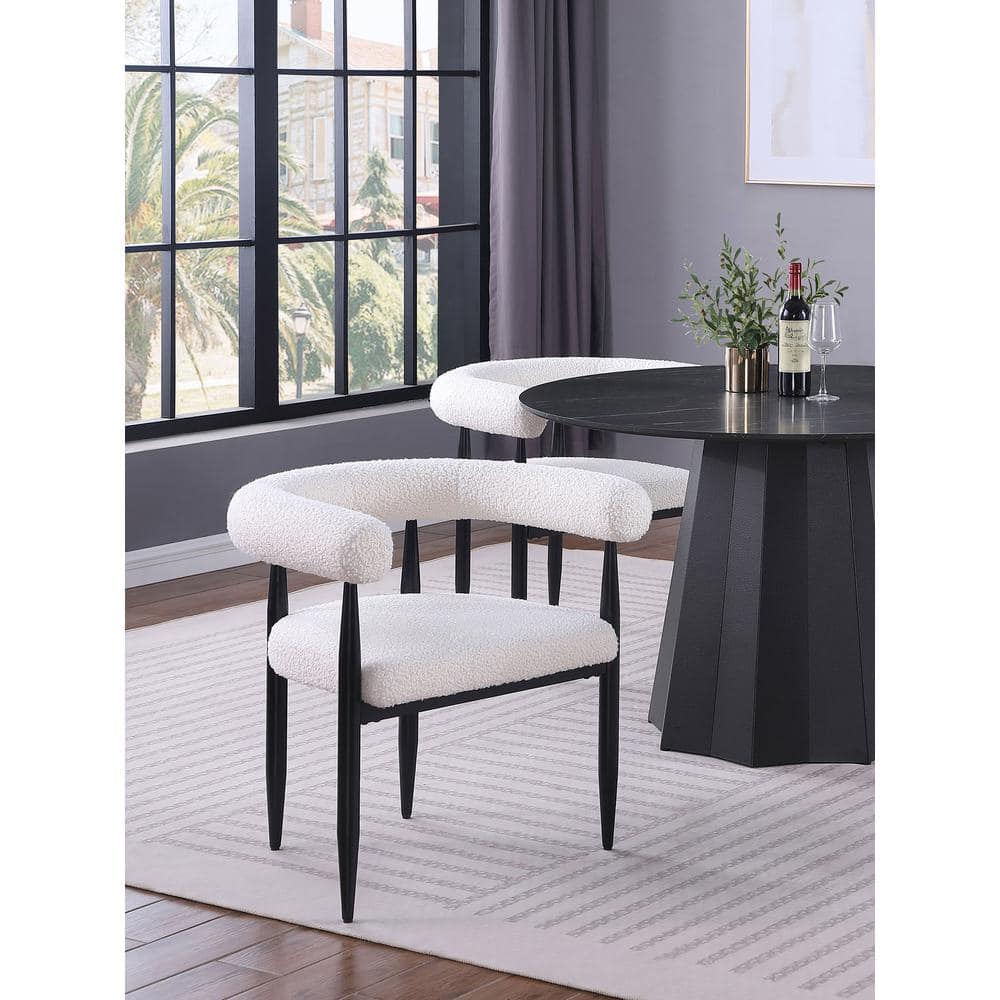 Cream Boucle Upholstered Metal Frame Arm Chair Set