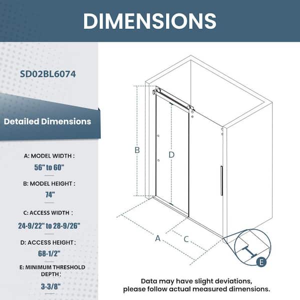 Yuaris 56 in.-60 in. W x 74 in. H Double Sliding Frameless Shower