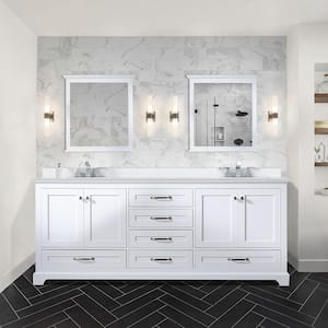 Dukes 80 in. W x 22 in. D White Double Bath Vanity, White Quartz Top, and 30 in. Mirrors