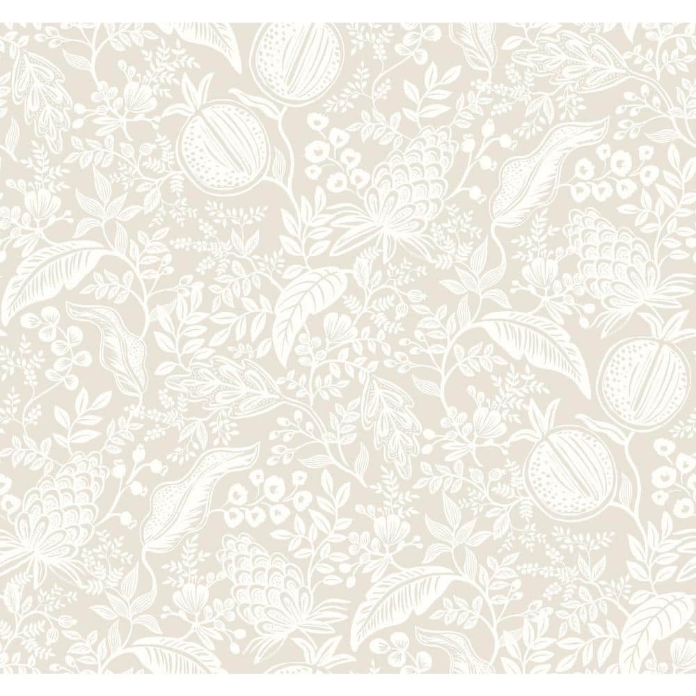 Beige and White Nonwoven Floral Pomegranate Wallpaper Roll