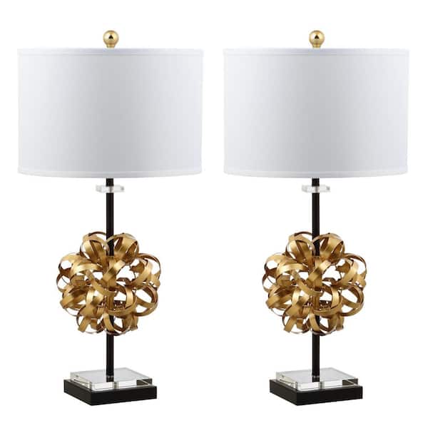 SAFAVIEH Lionel 30 in. Gold/Black Bow Table Lamp with White Shade (Set of 2)
