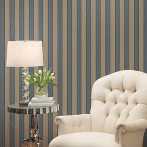 Ornamenta 2 Blue/Dark Beige Classic Stripe Design Non-Pasted Wallpaper Roll (Cover 57.75 sq. ft.)