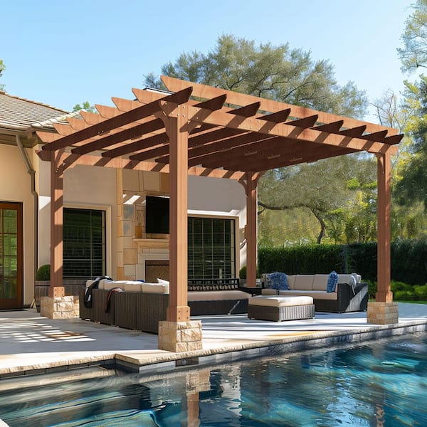 14 ft. W x 12 ft. D Wood Outdoor Patio Pergola Shade Structure, Cedar Gazebo Grape Trellis