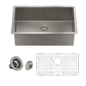 32 in. Undermount Single Bowl 18-Gauge Brushed Stainless Steel Kitchen Sink with Cutting Board, Accessories