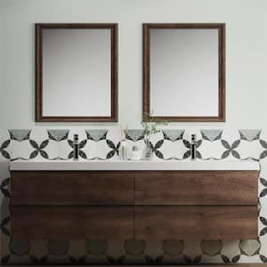 Angela 72 in. W x 18.7 in. D x 20.5 in. H Wall Mounted Bathroom Vanity Sink Combo in Rosewood with Glossy White Top