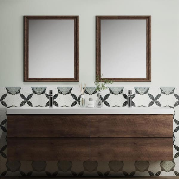 Abruzzo Angela 72 in. W x 18.7 in. D x 20.5 in. H Wall Mounted Bathroom Vanity Sink Combo in Rosewood with Glossy White Top