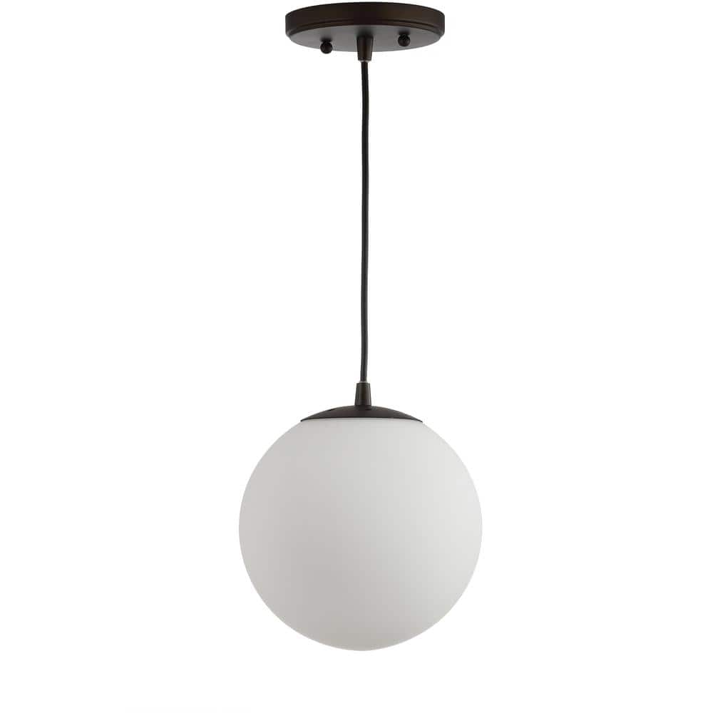 Bleecker Modern Globe LED Pendant Light in White/Oil Rubbed Bronze