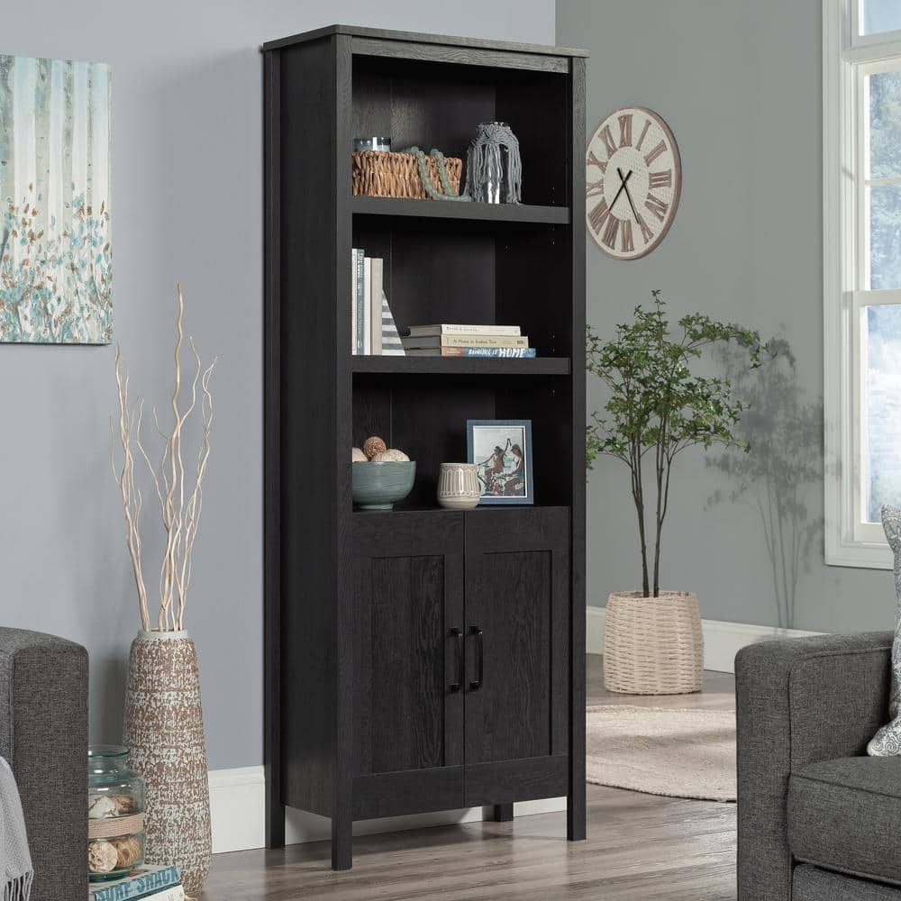 SAUDER Select 72.008 in. Tall Raven Oak Engineered Wood 5-Shelf Standard Bookcase with Doors