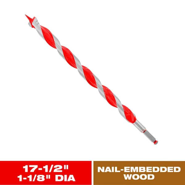 1-1/8 in. x 17-1/2 in. Carbide Auger Drill Bit for Wood and Nail-Embedded Wood