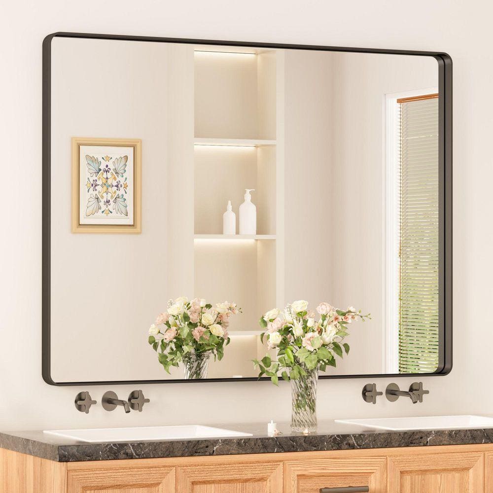 KeonJinn 48 in. W x 36 in. H Modern Rectangular Black Bathroom