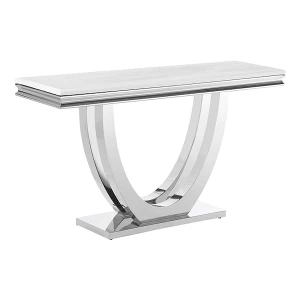 Coaster glass top console on sale table in chrome