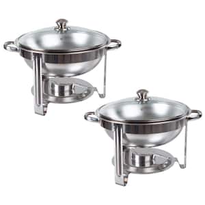 Round 5 qt. Chafing Dish Buffet Set - Includes Water Pan, Food Pan, Fuel Holder, Cover, and Stand - Set of 2