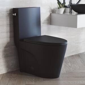St.Tropez 1-Piece 1.28 GPF Single Flush Elongated Toilet in Matte Black Seat Included