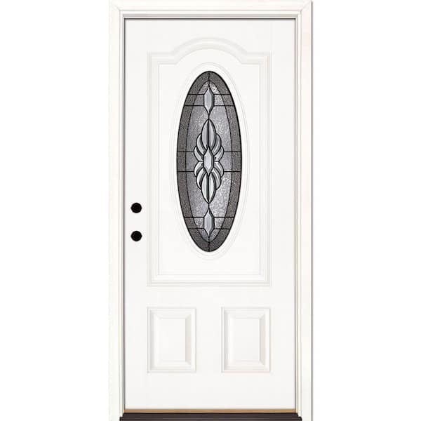 37.5 in. x 81.625 in. Sapphire Patina 3/4 Oval Lite Unfinished Smooth Right-Hand Inswing Fiberglass Prehung Front Door