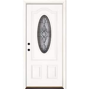 33.5 in. x 81.625 in. Sapphire Patina 3/4 Oval Lite Unfinished Smooth Right-Hand Inswing Fiberglass Prehung Front Door
