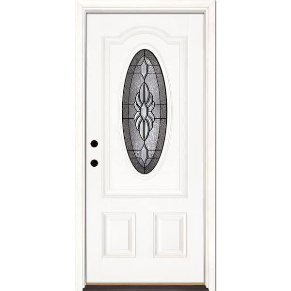 Feather River Doors 33.5 in. x 81.625 in. Sapphire Patina 3/4 Oval Lite Unfinished Smooth Right-Hand Inswing Fiberglass Prehung Front Door