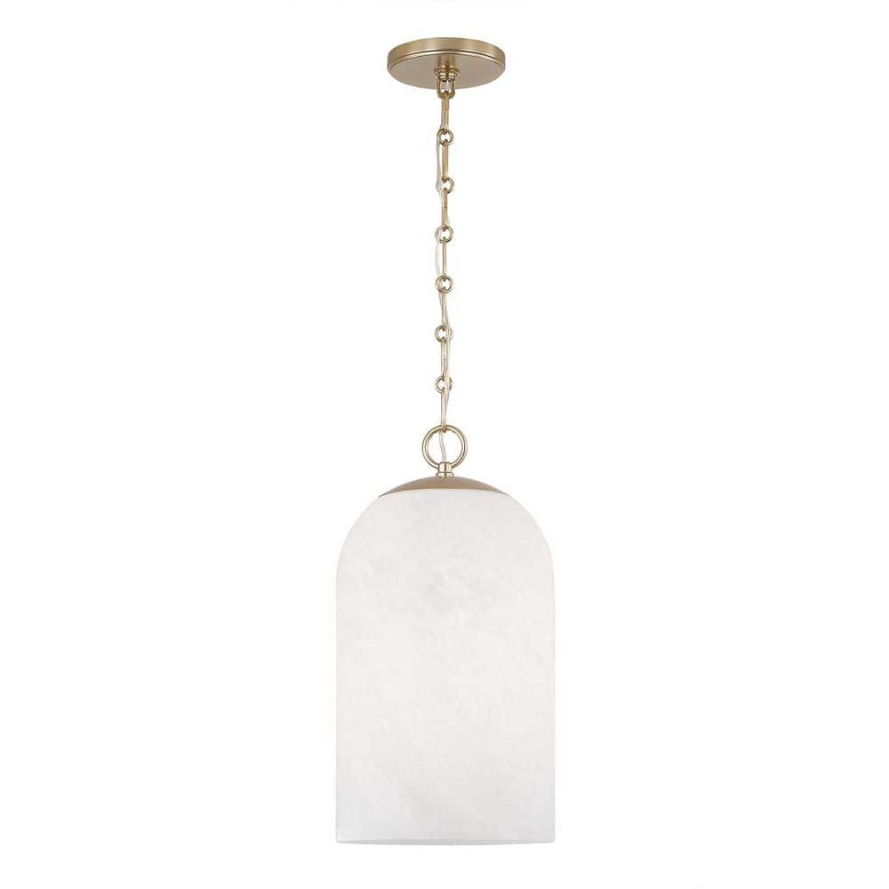 Cleo 100-Watt 1-Light Matte Brass Capsule Pendant Light with Faux Alabaster Glass and No Bulbs Included price history on PriceWatchPro