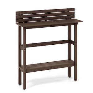 Metal 48 in. Outdoor Bar Table with Storage Shelf and Adjustable Foot Pads for Hot Tub Brown