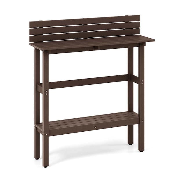 Costway Metal 48 in. Outdoor Bar Table with Storage Shelf and Adjustable Foot Pads for Hot Tub Brown