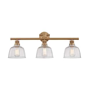 Nanterre 5 in. 3-Lights Satin Gold with Clear Vanity Light Seedy Glass