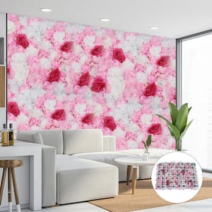 4-pcs 3-color 23.6 in. x 15.7 in. Artificial Rose Flower Wall Panel Wedding Decor