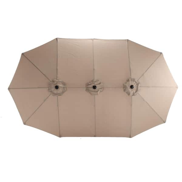 Runesay 14.8 ft. Market Patio Umbrella Double Sided Outdoor Umbrella Rectangular Large with Crank in Khaki
