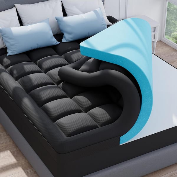 Angel Sar Queen Medium Comfort 3 in. Memory Foam Bed-in-a-Box Mattress, 2 in. Cooling Gel Memory Foam Black