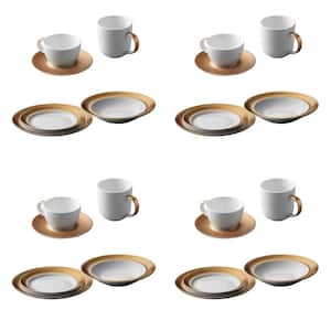 Gem Dinnerware 24pc Place Setting, White and Gold