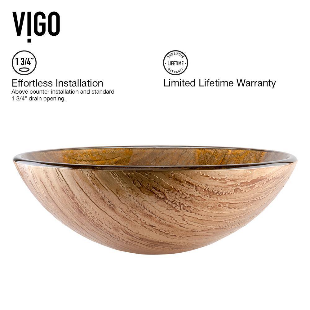 Amber Sunset Round Glass Vessel Sink with Bronze Faucet