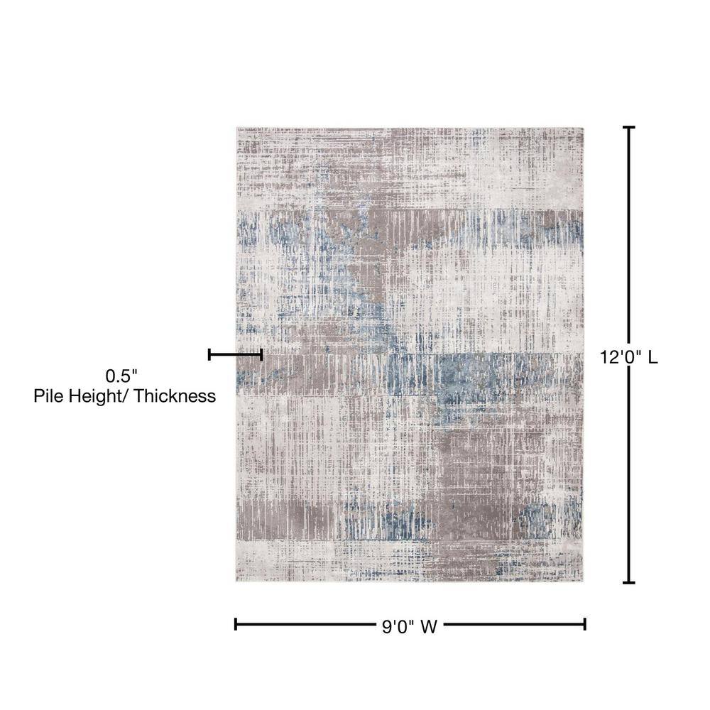 Contemporary Abstract Gray/Blue Synthetic 9' x 12' Area Rug