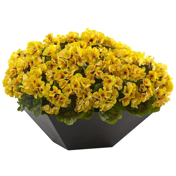Nearly Natural Artificial Geranium with Black Planter UV Resistant (Indoor/Outdoor)