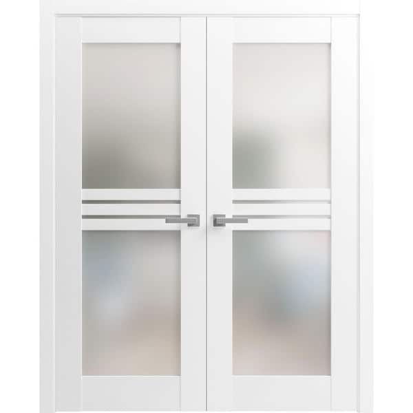 48 in. x 84 in. 2 Panel White Finished Solid MDF Sliding Door with Hardware