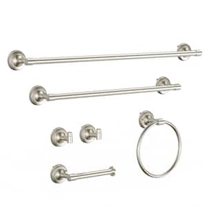 6-Piece Bath Hardware Set with Towel Ring Toilet Paper Holder Robe Hook and Towel Bar in BN