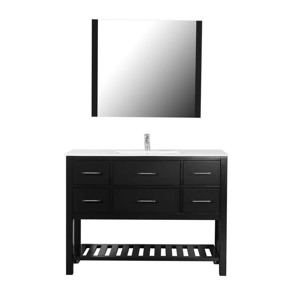Santa Monica 48 in. W x 18 in. D Bath Vanity in Black with Ceramic Vanity Top in White with White Basin and Mirror -  C.L.L Collections, SM-48-C-MB-BL