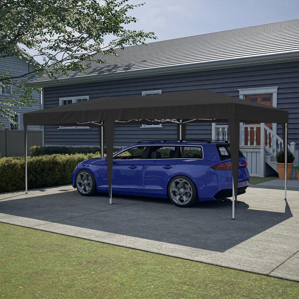 10 ft. x 20 ft. Black Steel Frame Pop-Up Canopy Tent with Adjustable Height and Sidewalls