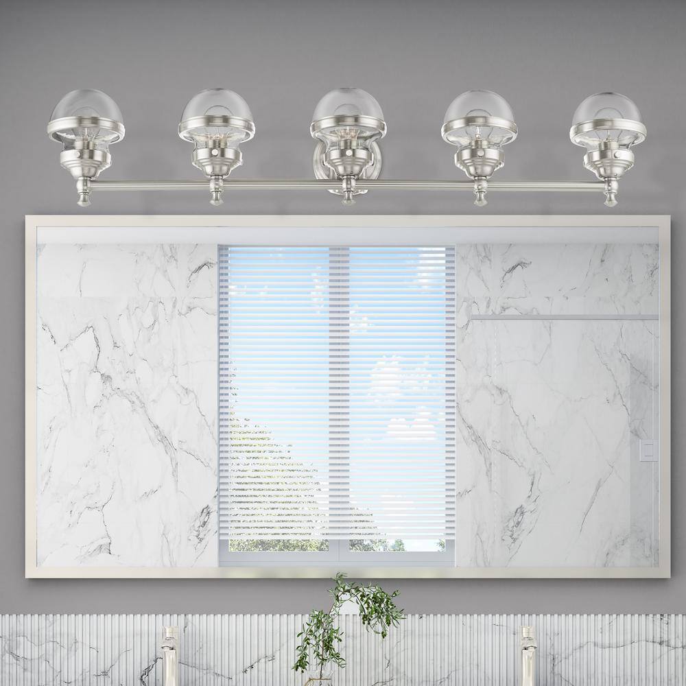 Oldwick Brushed Nickel 5-Light Vanity with Hand Blown Glass