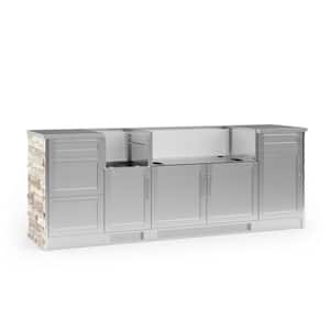 Outdoor Kitchen Signature Series SS 95.16 in. L x 25.5 in. D x 37 in. H 8-Piece Cabinet Set in Ivory Travertine