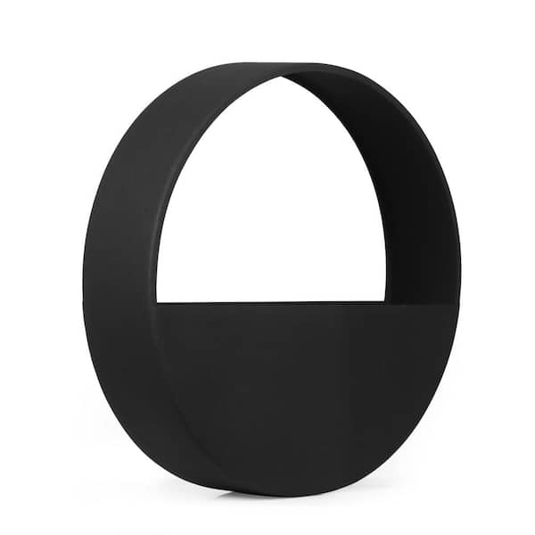 Noble House Shurley 19 in. Round Black Metal Wall Mounted Planter
