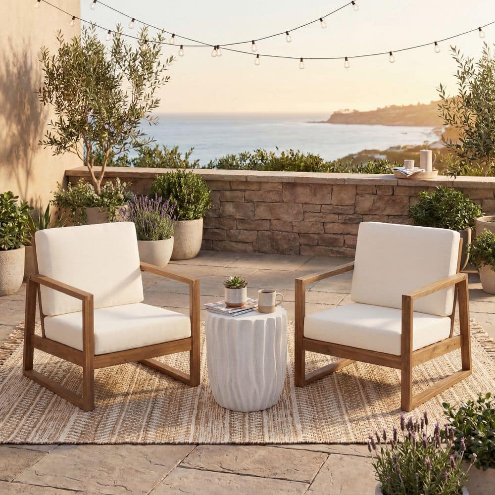 Brynn 3-Piece Patio Chat Set Wood Outdoor Lounge Chairs with Beige Cushions and MGO Side Table price history on PriceWatchPro