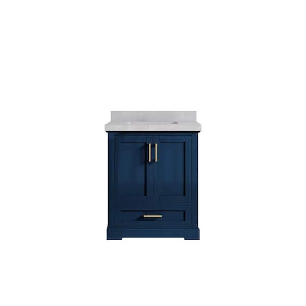 Willow Collections Boston 30 in. W x 22 in. D x 36 in. H Single Sink Bath Vanity Center in Navy Blue with 2 in. Pearl Gray Top