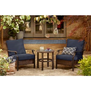 Harper Creek 3-Piece Brown Steel Outdoor Patio Chair Set with CushionGuard Sky Blue Cushions